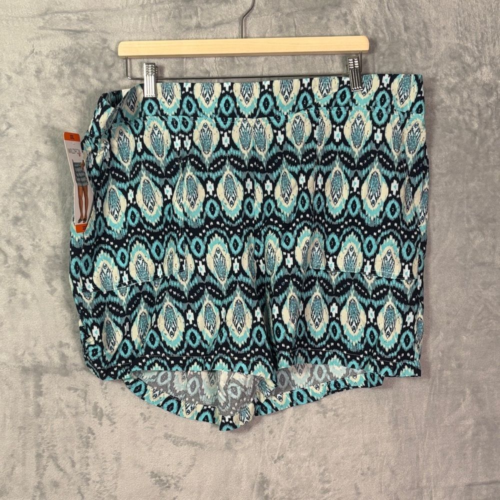 NWT New Wildfox Blue Teal Geometric Tie Dye Pattern Shorts Size XXL